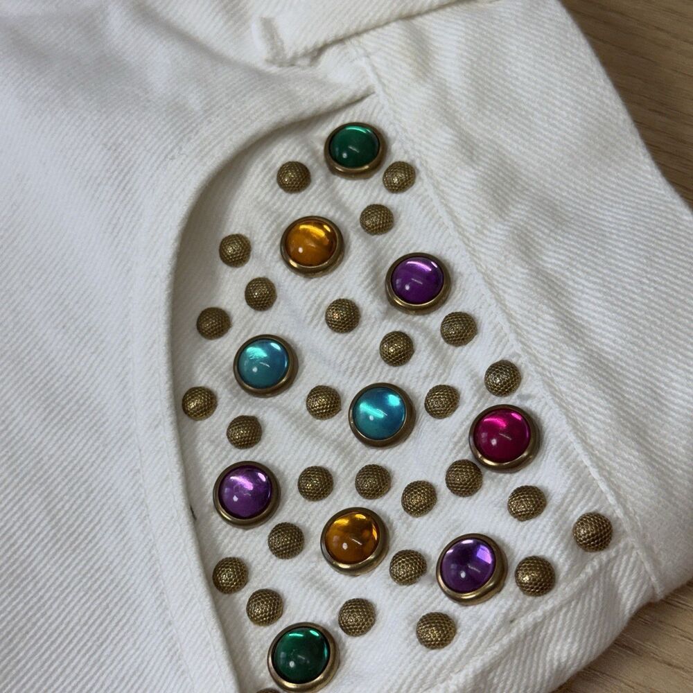 Vintage 90s Bedazzled White Mom Shorts Size 8 Rodeo Western Festival Party Swift - Picture 5 of 15